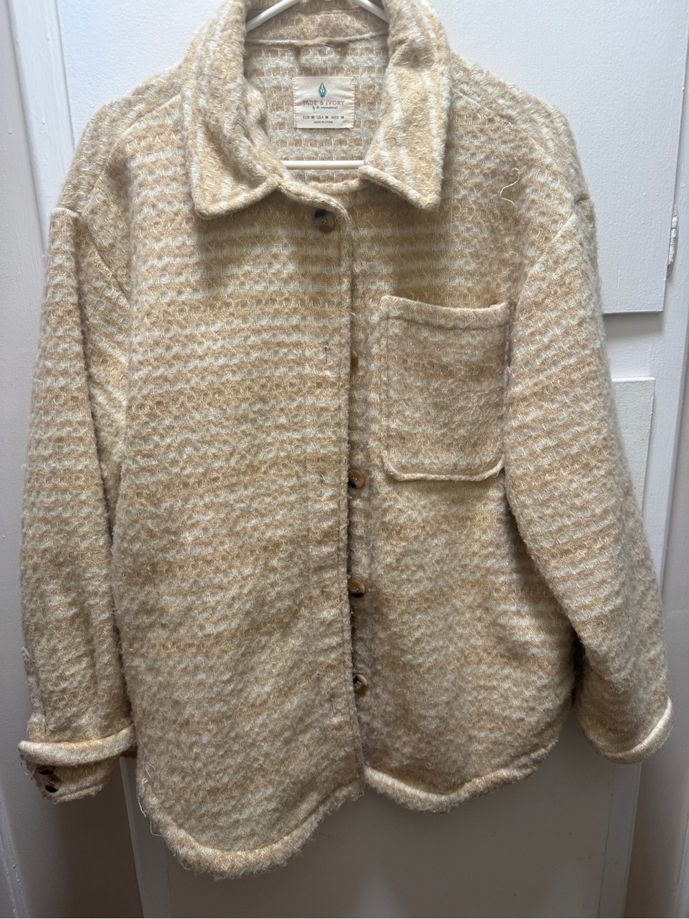Women’s Ivory-Tan Teddy Button Front Jacket